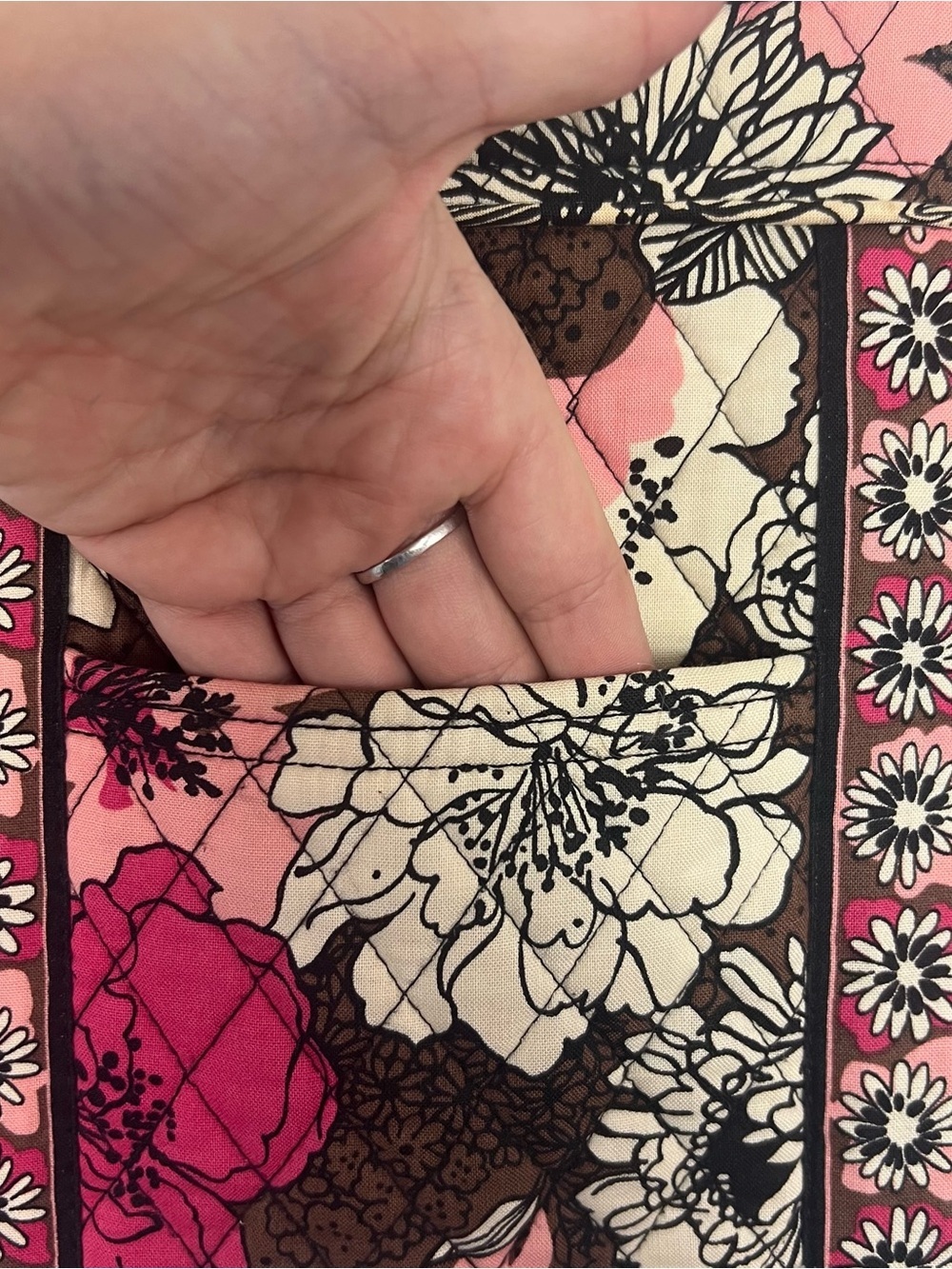Vera Bradley Pink Floral Quilted Tote Bag Shoulder Purse Zip Top - Picture 7 of 17